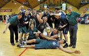 29 January 2011; The Maree team and officials celebrate their victory with the cup after the game. Men's U20 National Cup Final, UCC Demons V Maree, National Basketball Arena, Tallaght. Picture credit: Brendan Moran / SPORTSFILE