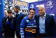 23 September 2016; Leinster's Bryan Byrne, Richardt Strauss and Rob Kearney sign autographs and pose for photographs in 'Autograph Alley' before the Guinness PRO12 match between Leinster and Ospreys at the RDS Arena in Dublin. Photo by Ramsey Cardy/Sportsfile