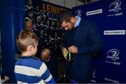 23 September 2016; Leinster's Rob Kearney signs an autograph in 'Autograph Alley' before the Guinness PRO12 match between Leinster and Ospreys at the RDS Arena in Dublin. Photo by Ramsey Cardy/Sportsfile