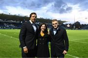 23 September 2016; Leinster PRO of the month for September Caroline McFadden of Balbriggan RFC with Leinster's Mike McCarthy and Nick McCarthy ahead of the Guinness PRO12, Round 4, match between Leinster and Ospreys at the RDS Arena in Dublin. Photo by Stephen McCarthy/Sportsfile