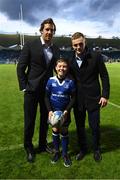 23 September 2016; Leinster matchday mascot Rory Wallace, from Dundalk, Co. Louth, with Leinster's Mike McCarthy and Nick McCarthy ahead of the Guinness PRO12, Round 4, match between Leinster and Ospreys at the RDS Arena in Dublin. Photo by Stephen McCarthy/Sportsfile