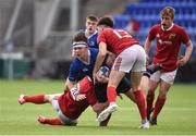 24 September 2016; Ruadhan Byron of Leinster is tackled by Luke Fitzgerald and Sean French of Munster during the Leinster U18 Schools Interprovincial Series Round 4 match between Leinster and Munster at Donnybrook Stadium in Donnybrook, Dublin. Photo by Matt Browne/Sportsfile