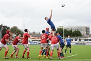 24 September 2016; Ronan Watters of Leinster takes the ball in the lineout against Munster during the Leinster U18 Schools Interprovincial Series Round 4 match between Leinster and Munster at Donnybrook Stadium in Donnybrook, Dublin. Photo by Matt Browne/Sportsfile