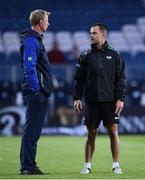 23 September 2016; Ospreys head of strength & conditioning Johnny Claxton in conversation with Leinster head coach Leo Cullen before the Guinness PRO12 Round 4 match between Leinster and Ospreys at the RDS Arena in Dublin. Photo by Stephen McCarthy/Sportsfile