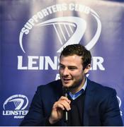 23 September 2016; Leinster's Robbie Henshaw is interviewed at the Laighin Out Supporters Bar during a Q&A session following the Guinness PRO12, Round 4, match between Leinster and Ospreys at the RDS Arena in Dublin. Photo by Stephen McCarthy/Sportsfile