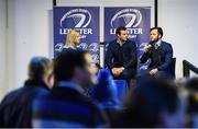 23 September 2016; Leinster's Robbie Henshaw and Jamison Gibson-Park are interviewed by Sharon Levy-Valensi of the OLSC at the Laighin Out Supporters Bar during a Q&A session following the Guinness PRO12, Round 4, match between Leinster and Ospreys at the RDS Arena in Dublin. Photo by Stephen McCarthy/Sportsfile