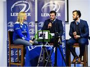 23 September 2016; Leinster's Robbie Henshaw and Jamison Gibson-Park are interviewed by Sharon Levy-Valensi of the OLSC at the Laighin Out Supporters Bar during a Q&A session following the Guinness PRO12, Round 4, match between Leinster and Ospreys at the RDS Arena in Dublin. Photo by Stephen McCarthy/Sportsfile
