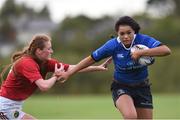 24 September 2016; Eimear Corri of Leinster is tackled by Aoife O'Shaughnessy of Munster during the U18 Girls Interprovincial Series match between Leinster and Munster at Seapoint RFC in Dublin. Photo by Matt Browne/Sportsfile