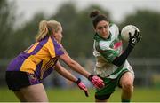 24 September 2016; Áine Gately of Confey, Kildare, in action against Bronagh Kerr of Carryduff, Down, during the Ladies Football All-Ireland Senior Club Sevens at Naomh Mearnóg GAA in Portmarnock, Dublin. Photo by Piaras Ó Mídheach/Sportsfile