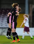 24 September 2016; Claire O’Riordan, right, of Wexford Youths WFC celebrates with teammate Kylie Murphy, after scoring her side's opening goal during the Continental Tyres Women's National League game between Galway WFC and Wexford Youths WFC at Eamon Deacy Park in Galway. Photo by Seb Daly/Sportsfile