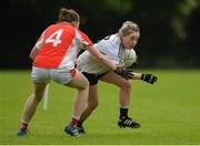 24 September 2016; Ciara McAnespie of Emyvale, Monaghan, in action against Ashling Costello of Kilkerrin Clonberne, Galway, during the Ladies Football All-Ireland Senior Club Sevens Championship Final at Naomh Mearnóg GAA in Portmarnock, Dublin. Photo by Piaras Ó Mídheach/Sportsfile