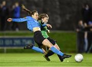 24 September 2016; Aine O'Gorman of UCD Waves shoots to score her side's third goal despite the efforts of  Rachel Doyle of Peamount United during the Continental Tyres Women's National League game between UCD Waves and Peamount United at Jackson Park in Kilternan, Co. Dublin. Photo by Sportsfile