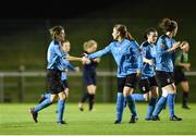 24 September 2016; Sylvia Gee, left, of UCD Waves is congratulated by team-mate Susan Hackett after scoring her side's second goal during the Continental Tyres Women's National League game between UCD Waves and Peamount United at Jackson Park in Kilternan, Co. Dublin. Photo by Sportsfile