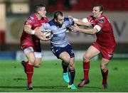 24 September 2016; Shane O'Leary of Connacht is tackled by Scott Williams and Hadleigh Parkes of Scarlets during the Guinness PRO12 Round 4 match between Scarlets and Connacht at Parc Y Scarlets, Llanelli in Wales. Photo by Chris Fairweather/Sportsfile