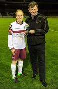 24 September 2016; Meabh De Burca of Galway WFC is presented with the Player of the Match award by Eddie Ryan, Market Director of Advance Pitstop, following the Continental Tyres Women's National League game between Galway WFC and Wexford Youths WFC at Eamon Deacy Park in Galway. Photo by Seb Daly/Sportsfile