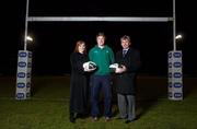 31 January 2011; ESB today announced a three year renewal of their sponsorship of the Under 20’s Six Nations Rugby Championship home fixtures. Pictured at the announcement is Niall Annett, with Lisa Browne, ESB Energy Solutions PR and Sponsorship Manager, and Ken McKervey, ESB Electric Ireland, Commercial Manager. ESB will once more join with Buccaneers RFC in staging the home Six Nations U-20 Championship games for the sixth successive season at Dubarry Park, Athlone, kicking off with the match against France on Friday, February 11th at 19.45. . Buccaneers Rugby Club, Dubarry Park, Athlone. Picture credit: Stephen McCarthy / SPORTSFILE