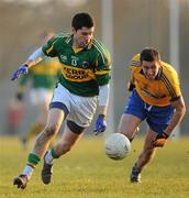 29 January 2011; David Geaney, Kerry, in action against Gordon Kelly, Clare. McGrath Cup Final, Kerry v Clare, Dr. Crokes GAA Club, Lewis Road, Killarney, Co. Kerry. Picture credit: Stephen McCarthy / SPORTSFILE