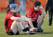 30 January 2011; Rory Jacob, left, and Nicky Kirwan, Oulart the Ballagh, after the final whistle. AIB Leinster GAA Hurling Senior Club Championship Final, O'Loughlin Gaels v Oulart the Ballagh, Dr. Cullen Park, Carlow. Picture credit: Matt Browne / SPORTSFILE