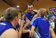 30 January 2010; Conor Meany, UCD Marian, celebrates with his team-mates after the game. Men's Superleague National Cup Final, 11890 Killester v UCD Marian, National Basketball Arena, Tallaght, Dublin. Picture credit: Brendan Moran / SPORTSFILE