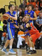 30 January 2010; Conor Meany, UCD Marian, in action against Isaac Westbrooks, 11890 Killester. Men's Superleague National Cup Final, 11890 Killester v UCD Marian, National Basketball Arena, Tallaght, Dublin. Picture credit: Brendan Moran / SPORTSFILE
