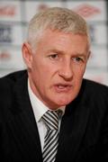 31 January 2011; Northern Ireland manager Nigel Worthington speaking during a squad announcement press conference ahead of their Carling Nations Cup Tournament game against Scotland in the Aviva Stadium on February 9th. Northern Ireland Press Conference, Irish FA Headquarters, Belfast, Co. Antrim. Picture credit: Oliver McVeigh / SPORTSFILE