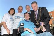 31 January 2011; The Lord Mayor of Dublin, Councilor Gerry Breen, with Race Director Jim Aughney, former runners Dick Hooper and Emily Dowling, and 2009 Dublin Marathon finisher Martin Codyre at the launch of the 'Lord Mayors Medal' - a specially commissioned medal that will be presented each year to  individuals who overcome incredible odds to take part in the Dublin Marathon. Launch of 2011 Dublin Marathon, The Mansion House, Dublin. Photo by Sportsfile