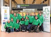 31 January 2011; The Irish team and support staff of, back row, left to right, James Nolan, Michael Bergin, Michael McKillop, Maria Furlong, Orla Barry, Ailish Dunne, Ray O'Dwyer, Tony Lilley, Fintan O'Donnell. Front row, left to right, Pat Furlong, Pam Blanche, Nadine Lattimore, Rosemary Tallon, Catherine Wayland and Garrett Culliton on their arrival into Dublin following the 2011 IPC Athletics World Championships in New Zealand. Dublin Airport, Dublin. Picture credit: Ray McManus / SPORTSFILE