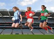 1 February 2011; In attendance at the launch of the 2011 Bord Gáis Energy Ladies National Football League, were, footballers, from left, Mary Nevin, Dublin, Amy O'Shea, Cork and Fiona McHale, Mayo. Croke Park, Dublin. Picture credit: Brendan Moran / SPORTSFILE
