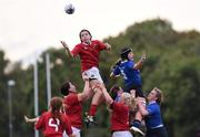 24 September 2016; Jane Ryan of Munster takes the ball in the lineout against Daisy Earle Leinster during the U18 Girls Interprovincial Series match between Leinster and Munster at Seapoint RFC in Dublin. Photo by Matt Browne/Sportsfile