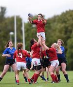24 September 2016; Jane Ryan of Munster takes the ball in the lineout against Leinster during the U18 Girls Interprovincial Series match between Leinster and Munster at Seapoint RFC in Dublin. Photo by Matt Browne/Sportsfile