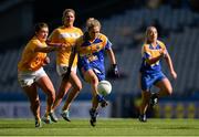 25 September 2016; Mairéad Moore of Longford in action against Aislinn McFarland of Antrim during the TG4 Ladies Football All-Ireland Junior Football Championship Final match between Antrim and Longford at Croke Park in Dublin. Photo by Piaras Ó Mídheach/Sportsfile