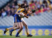 25 September 2016; Emer Heaney of Longford in action against Emma Kelly of Antrim during the TG4 Ladies Football All-Ireland Junior Football Championship Final match between Antrim and Longford at Croke Park in Dublin. Photo by Piaras Ó Mídheach/Sportsfile