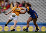 25 September 2016; Áine Devlin of Antrim in action against Michelle Noonan of Longford during the TG4 Ladies Football All-Ireland Junior Football Championship Final match between Antrim and Longford at Croke Park in Dublin. Photo by Piaras Ó Mídheach/Sportsfile