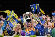 25 September 2016; Longford captain Mairéad Reynolds lifts the cup after the TG4 Ladies Football All-Ireland Junior Football Championship Final match between Antrim and Longford at Croke Park in Dublin. Photo by Piaras Ó Mídheach/Sportsfile