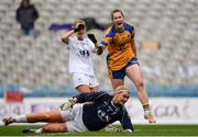 25 September 2016; Ailish Considine of Clare celebrates after scoring her side's first goal during the TG4 Ladies Football All-Ireland Intermediate Football Championship Final match between Clare and Kildare at Croke Park in Dublin.  Photo by Seb Daly/Sportsfile