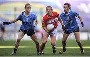 25 September 2016; Rena Buckley of Cork in action against Lauren Magee, left, and Lyndsey Davey of Dublin during the Ladies Football All-Ireland Senior Football Championship Final match between Cork and Dublin at Croke Park in Dublin.  Photo by Seb Daly/Sportsfile