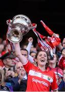 25 September 2016; Captain Ciara O'Sullivan of Cork lift the cup following her side's victory after the Ladies Football All-Ireland Senior Football Championship Final match between Cork and Dublin at Croke Park in Dublin.  Photo by Seb Daly/Sportsfile