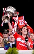 25 September 2016; Captain Ciara O'Sullivan of Cork lift the cup following her side's victory after the Ladies Football All-Ireland Senior Football Championship Final match between Cork and Dublin at Croke Park in Dublin.  Photo by Seb Daly/Sportsfile