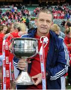 25 September 2016; Cork manager Ephie Fitzgerald with the cup following the Ladies Football All-Ireland Senior Football Championship Final match between Cork and Dublin at Croke Park in Dublin.  Photo by Seb Daly/Sportsfile