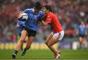 25 September 2016; Niamh McEvoy of Dublin in action against Marie Ambrose of Cork during the Ladies Football All-Ireland Senior Football Championship Final match between Cork and Dublin at Croke Park in Dublin.  Photo by Brendan Moran/Sportsfile