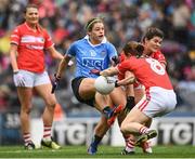 25 September 2016; Noelle Healy of Dublin has her shot blocked down by Marie Ambrose and Rena Buckley of Cork during the Ladies Football All-Ireland Senior Football Championship Final match between Cork and Dublin at Croke Park in Dublin.  Photo by Brendan Moran/Sportsfile