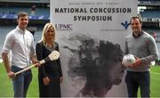 26 September 2016; Bon Secours Health System and UMPC, the leader in concussion worldwide, have come together with the GAA to present Ireland's first Concussion Symposium which takes place in Croke Park on Saturday October 8, 2016. The event will feature a panel discussion involving some of the GAA's leading players, including Donegal footballer Michael Murphy and Tipperary hurler Seamus Callinan, and their own experiences of concussion. The National Concussion Symposium will take place in Croke Park on Saturday October 8th in Croke Park hosted by UPMC and the Bon Secours Health System in association with the GAA and those wishing to atttend can regiser their interest by email to gillian@investnet.ie or by calling 017008508. In attendance at the briefing are Seamus Callinan, left, of Tipperary, Caroline McGarry, Group Marketing & PR Manager, Bon Secours Health System, and Michael Murphy of Donegal. Photo by Brendan Moran/Sportsfile