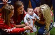 26 September 2016; Riley Gorman, age 6 months, from Dundalk, with Cork players, from left, Annie Walsh, Ciara O'Sullivan and Bríd Stack during a visit to Our Lady's Children's Hospital, Crumlin, in Dublin. Photo by Piaras Ó Mídheach/Sportsfile