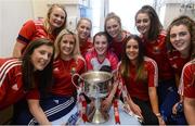 26 September 2016; Mary O'Donovan, age 13, from Ballygarvan, Cork, with members of the Cork team and the Brendan Martin cup during a visit to Our Lady's Children's Hospital, Crumlin, in Dublin. Photo by Piaras Ó Mídheach/Sportsfile