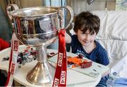 26 September 2016; Joe Parkinson, age 7, from Swords, Dublin, with the Brendan Martin cup during a visit to Temple Street Children's Hospital, in Dublin. Photo by Piaras Ó Mídheach/Sportsfile