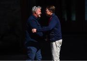 26 September 2016; Europe team captain Darren Clarke, left, and USA captain Davis Love III shake hands on their arrival ahead of The 2016 Ryder Cup Matches at the Hazeltine National Golf Club in Chaska, Minnesota, USA. Photo by Ramsey Cardy/Sportsfile