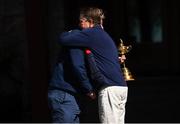 26 September 2016; Europe team captain Darren Clarke, left, and USA captain Davis Love III on their arrival ahead of The 2016 Ryder Cup Matches at the Hazeltine National Golf Club in Chaska, Minnesota, USA. Photo by Ramsey Cardy/Sportsfile