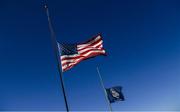 26 September 2016; Flags fly at half mast in memory of of former golfer Arnold Palmer who passed away ahead of The 2016 Ryder Cup Matches at the Hazeltine National Golf Club in Chaska, Minnesota, USA. Photo by Ramsey Cardy/Sportsfile