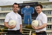 27 September 2016; Former Dublin footballer Ger Brennan, left, and former Mayo footballer Enda Varley crossed swords at AIG Insurance’s offices today as AIG offered Dublin supporters the chance to take advantage of discounted insurance which could save them up to 15% on car and home policies. Call 1890 50 27 27 or log on to www.aig.ie/dubs to get a quote. AIG Offices, North Wall Quay & Samuel Beckett Bridge, Dublin. Photo by Sportsfile