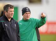 3 February 2011; 02 Ireland Wolfhounds head coach Eric Elwood, right, and forwards coach Anthony Foley during the captain's run ahead of their match against England Saxons in Belfast on Friday. 02 Ireland Wolfhounds Captain's Run, Ravenhill Park, Belfast, Co. Antrim. Picture credit: Oliver McVeigh / SPORTSFILE